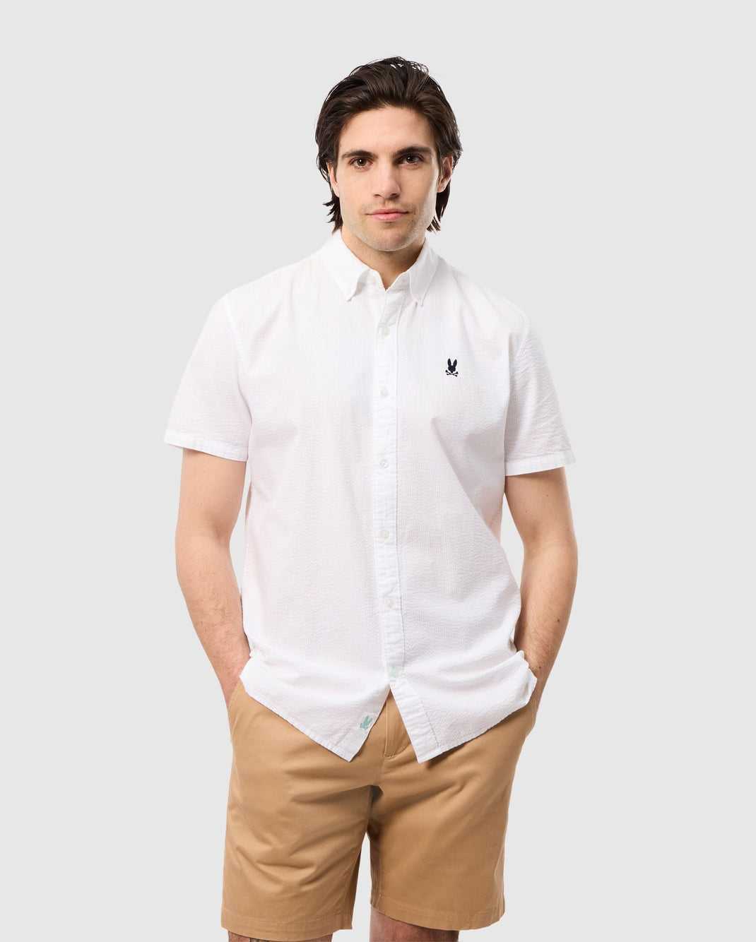 Chemises Psycho Bunny Alton Seersucker Shirt Blanche Homme | RLC-64599223